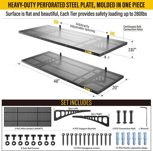 Heavy Duty Garage Wall Shelving by 2Pack - Adjustable Metal Storage Shelf | 1.64x4ft, Black