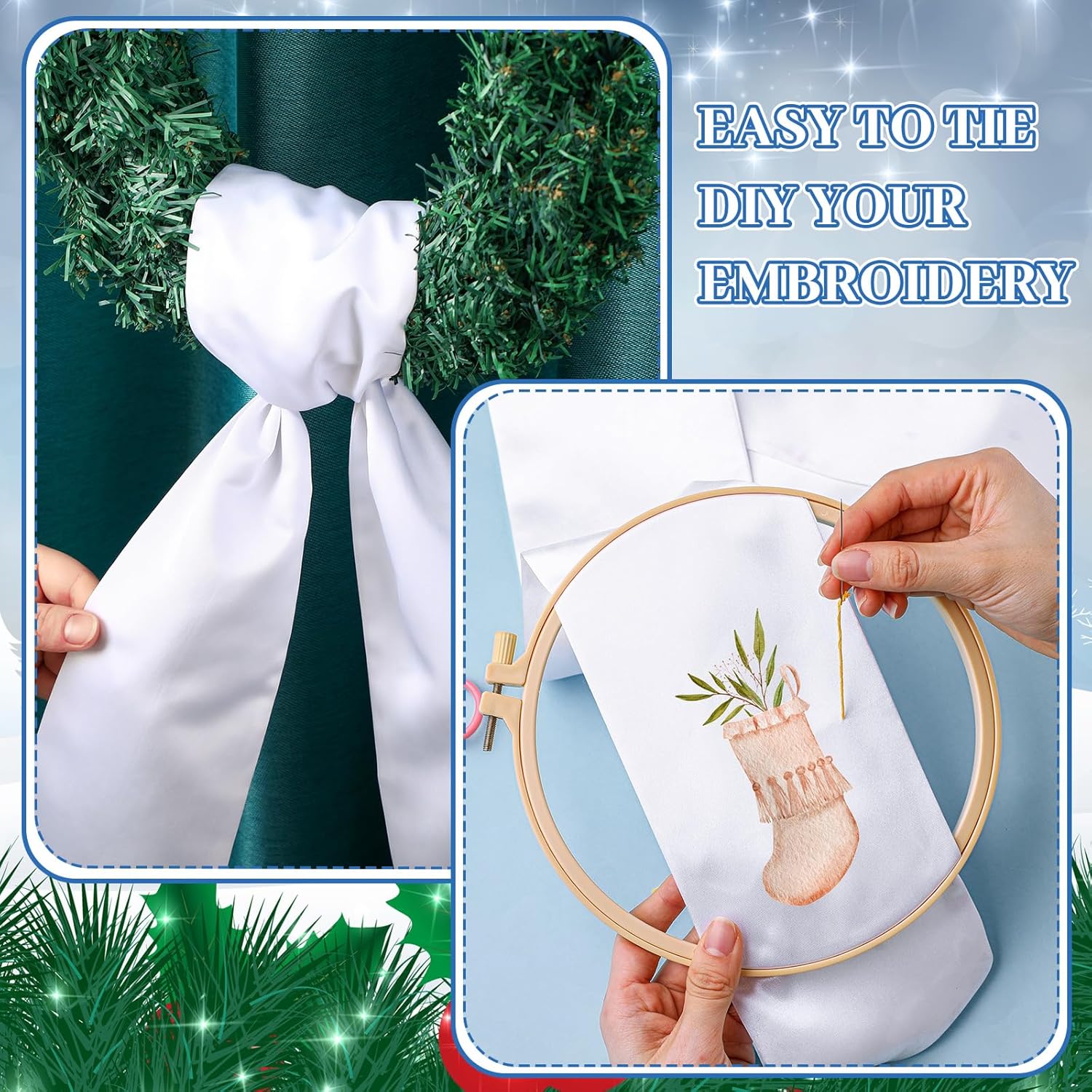VitalCozy Wreath Sash - Embroidery-Ready Blank Sashes for Front Door Decor | 4.49" x 56.30", White, 6 Pcs