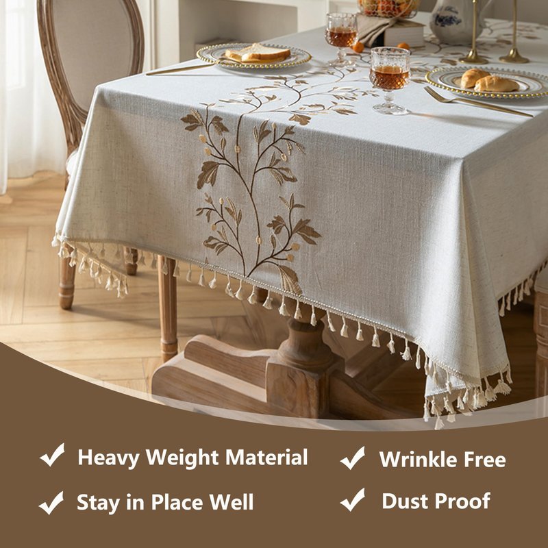 TEWENE Tablecloth, Spring Wrinkle Free Table Cloth Rectangle Farmhouse Linen Table Cover for Picnic, Party, Outdoor (55''x86''/6-8 Seats/Brown Vine)