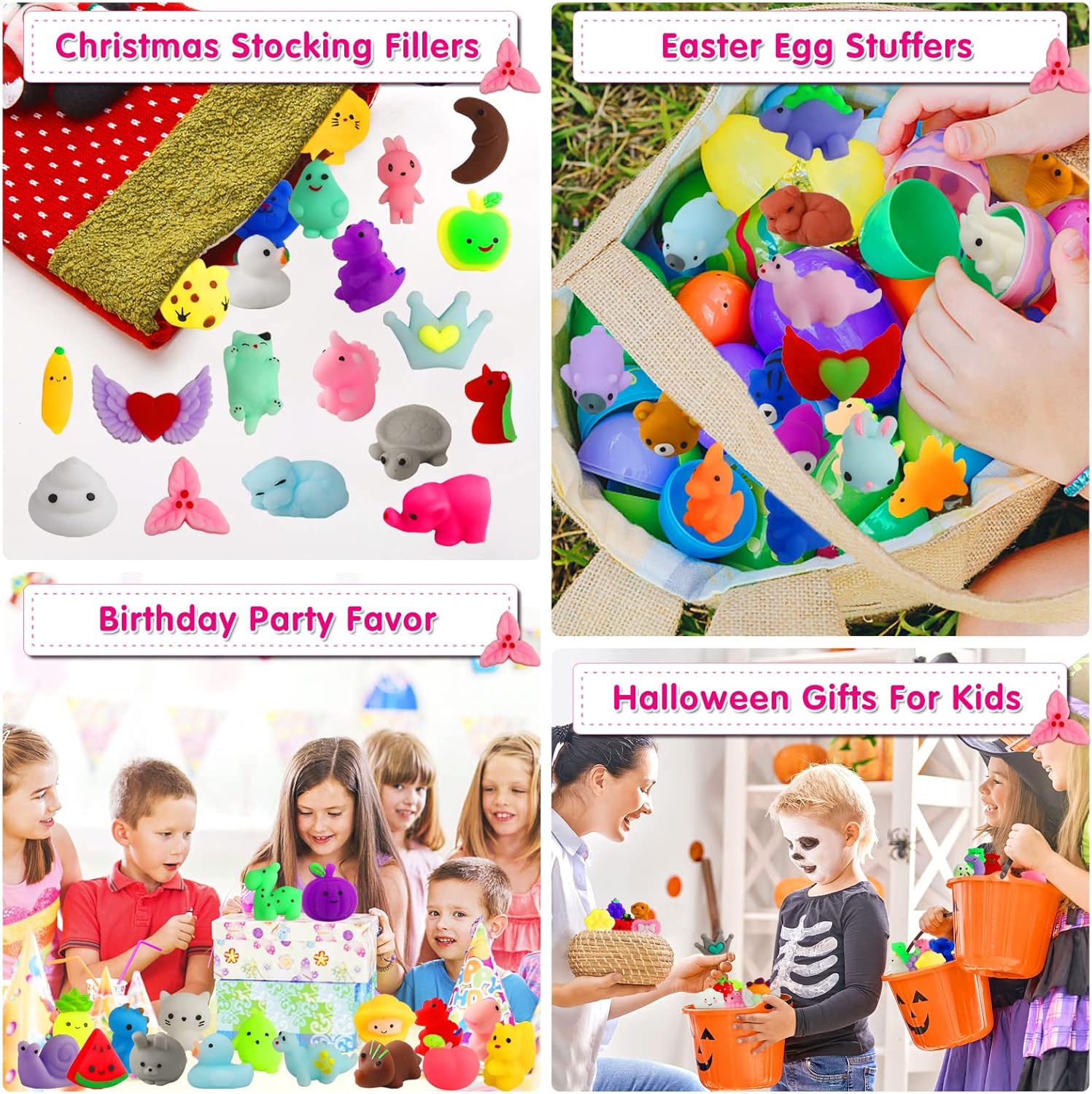Skiennix Kawaii Squishies - 100 Pcs Mochi Stress Relief Toys for Kids | Perfect Party Favors & Goodie Bag Stuffers