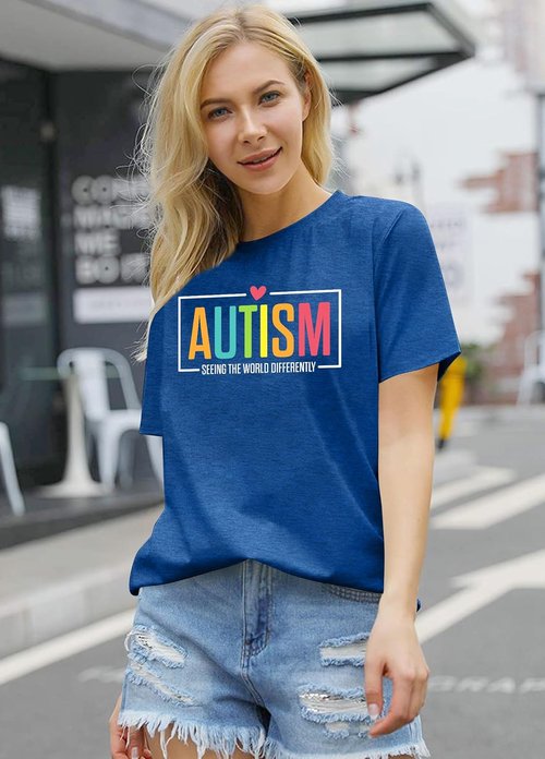 Ithalt Autism Awareness Shirt - Women's Blue T-Shirt for Autistic Moms | Puzzle Piece Design