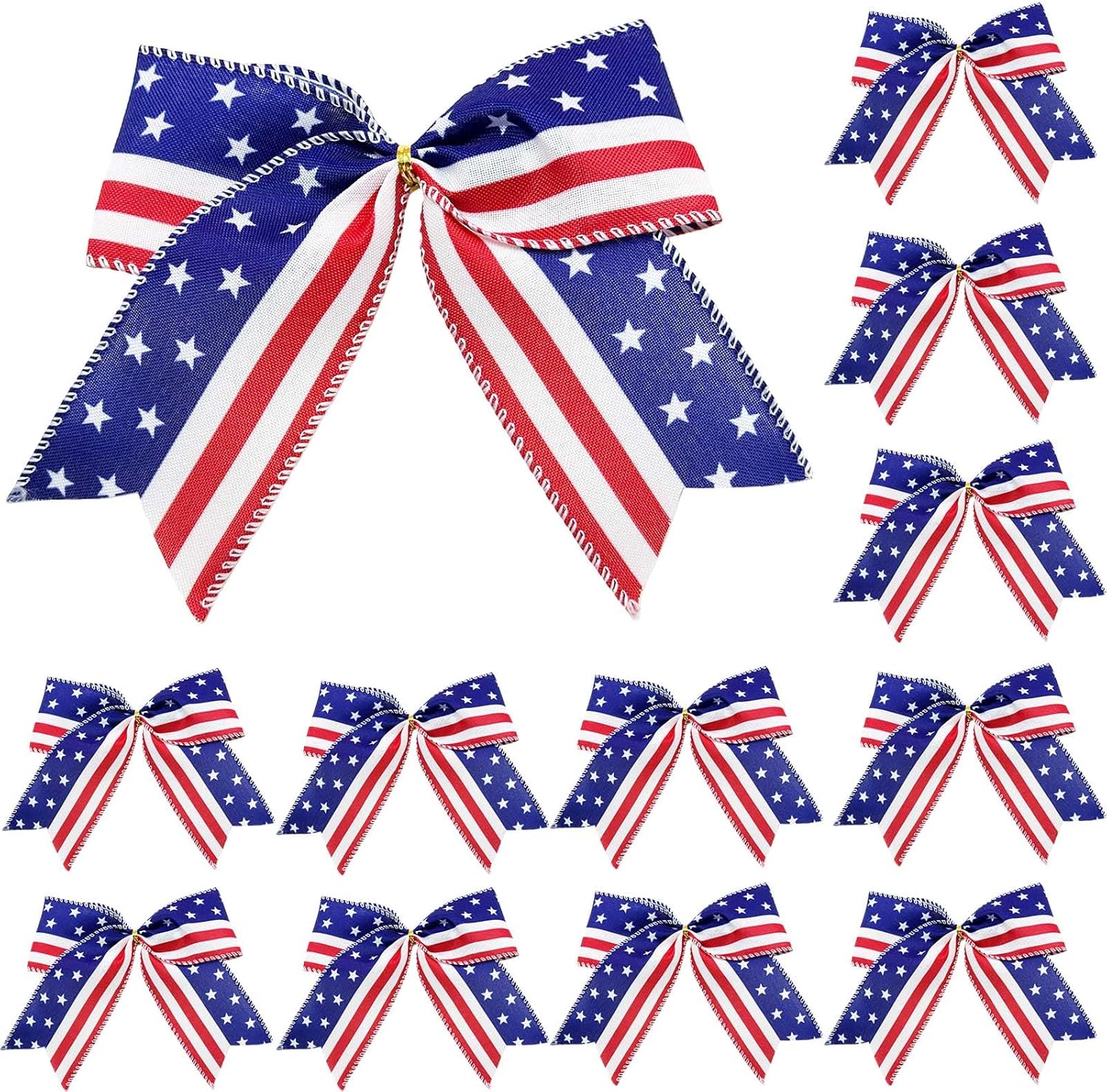Patriotic USA Bows by 4th of July Decorations | 12-Pack Red, White & Blue Wreath Bows for Independence Day