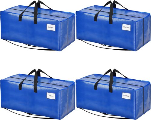 BAGAIL Extra Large Heavy Duty Moving Bags - Strong Handles for Easy Transport | 4-Pack Blue Storage Totes