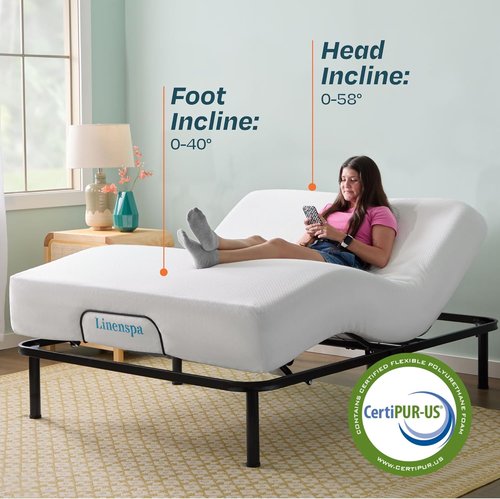 Linenspa Adjustable Bed Frame - Electric Base with Independent Head & Foot Incline - Twin XL Size