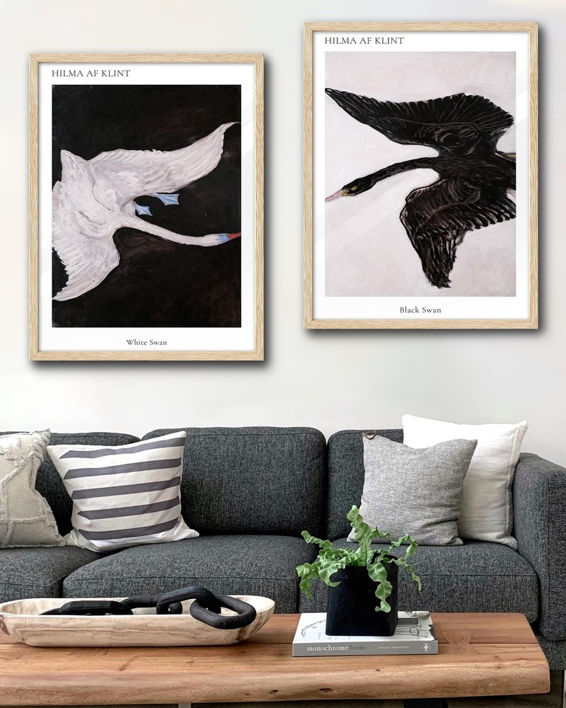 EcoHest Modern Abstract White Swan Framed Wall Art, 16x20 in OAK Wood Scandinavian Bird Canvas Wall Art, Minimalist Nature-Themed Bedroom Decor, Set of 1 For Living Room