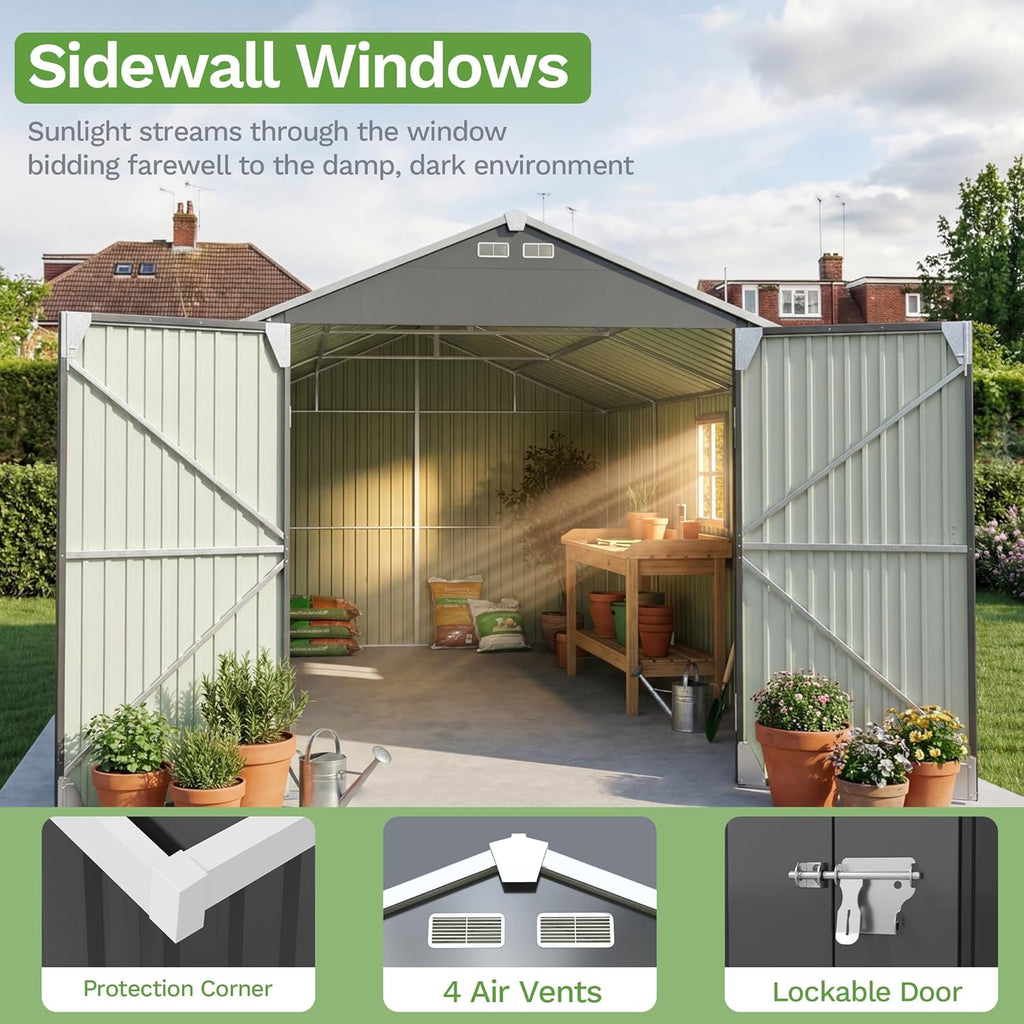 Patiowell 12x20 FT Outdoor Storage Shed - Large Metal Garden Shed with Lockable Doors & Vents | Waterproof Design
