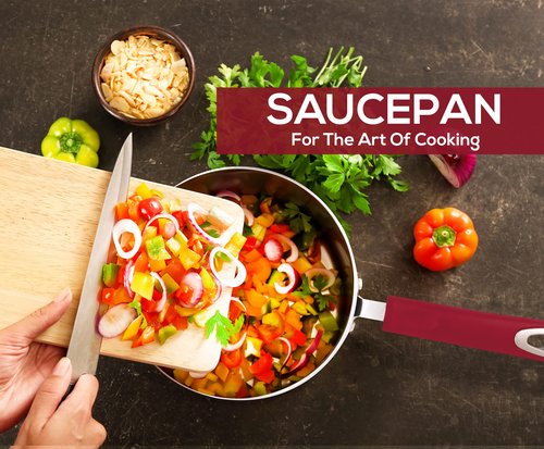 Utopia Kitchen Nonstick Stock Pot Saucepan Set with Lids, 1 Quart and 2 Quarts Multipurpose Stock Pots Set for Home, Kitchen or Restaurant, Red & Black
