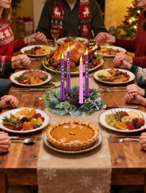 BLOSMON Advent Wreath - 14-Inch Christmas Centerpiece with Candles Holder Ring - Pine Berry Decor