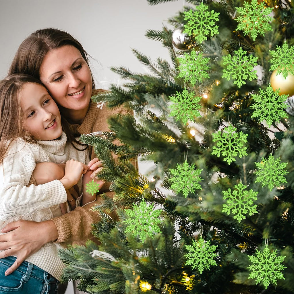 Skiennix 36pcs Christmas Lime Green Snowflake Ornaments - Plastic Hanging Decor for Holiday Home & Parties