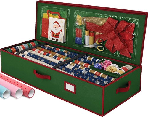Christmas Wrapping Paper Organizer - Fits Up to 24 Rolls | Storage Bag with Straps & Pockets in Green