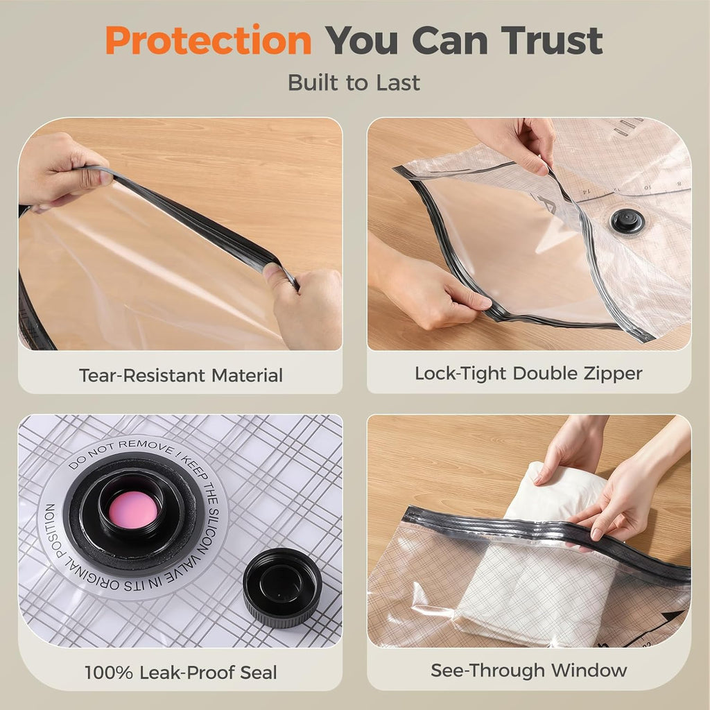 Nicetree Vacuum Storage Bags - 9-Pack with Rechargeable Wireless Pump | 3 Sizes for Clothing & Bedding