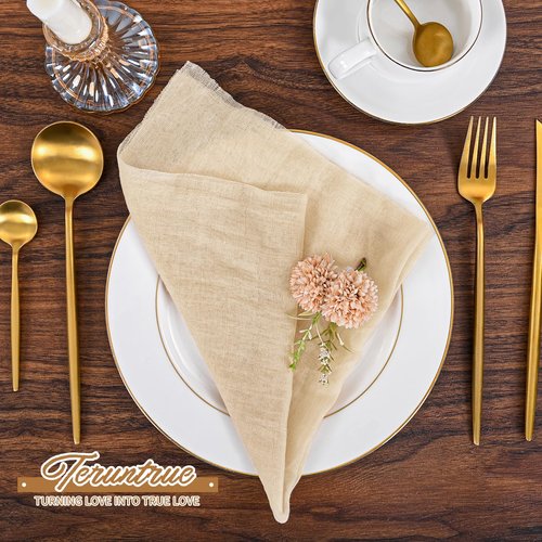 100 Pieces Cloth Napkins Beige Dinner Cheesecloth Napkins for Wedding,Wrinkled Cloth Napkins Bulk for Home Party Rustic Table Decoration, 17 x 17 Inch