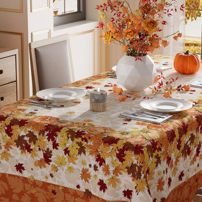 XCHI Fall Pumpkin Maple Leaves Orange Tablecloth Rectangle Washable Table Covers for Home Party Decorations 60x84 Inch