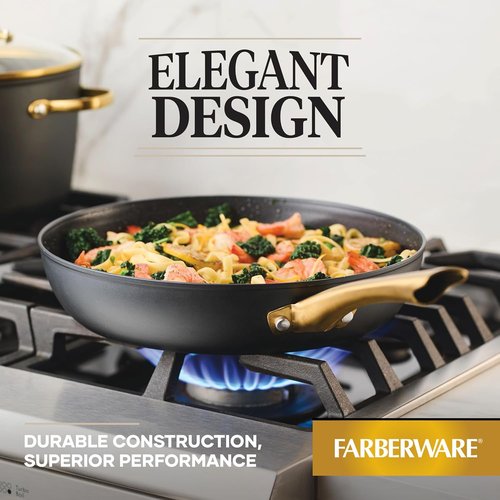 Farberware Forged Induction Ceramic Frying Pan - Nonstick, Dishwasher Safe, 12.25 Inch - Black and Gold