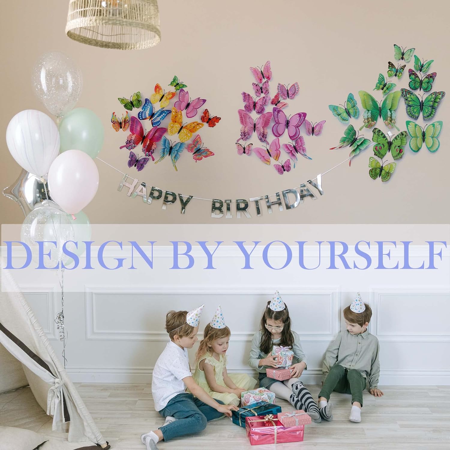OPSEAM 3D Butterfly Wall Decor - 48 PCS Pink Butterfly Stickers with Magnets for Party Decorations