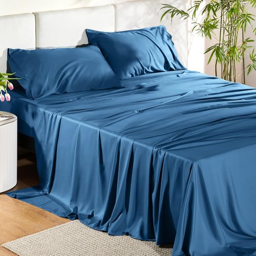 Bedsure King Size Cooling Sheets Set - Breathable Rayon from Bamboo, Soft & Luxurious, Deep Pocket Teal