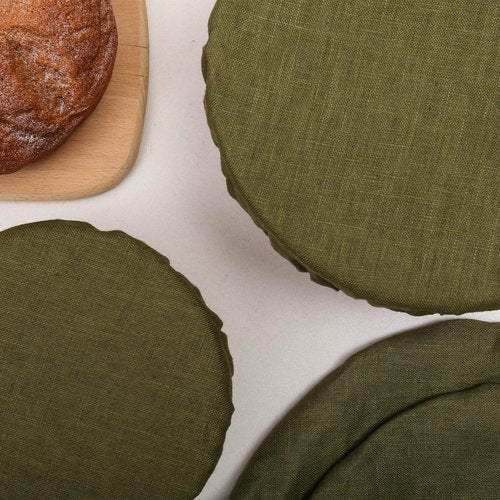 HSOFTIFY 100% Linen Bowl Covers Reusable For Bread Proofing, 4 Pcs Elastic Cloth Fabric Bowl Covers, 5.9 * 7.9 * 9.8 * 11.8 Inches, Brown