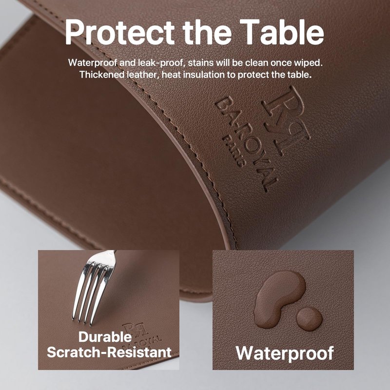 Baroyal Faux Leather Placemats Set of 4 Vinyl Washable Wipeable Table Mats for Kitchen Dining Table Heat Resistant Waterproof Modern Indoor/Outdoor Placemats Non-Slip Easy Clean Place Mats (Chocolat)