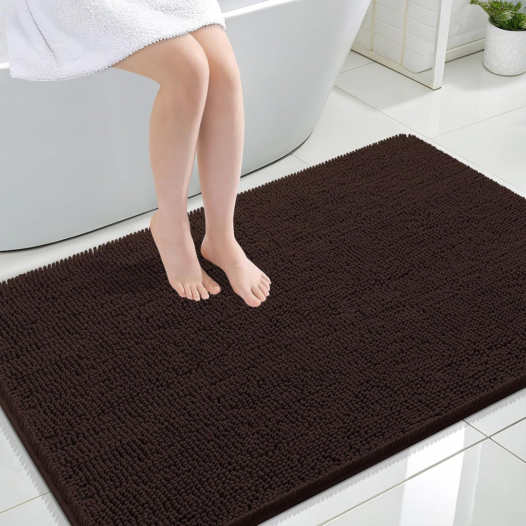 OLANLY Large Bath Rugs - Extra Soft Chenille with Rubber Backing | Quick Dry & Machine Washable, Brown 47x32