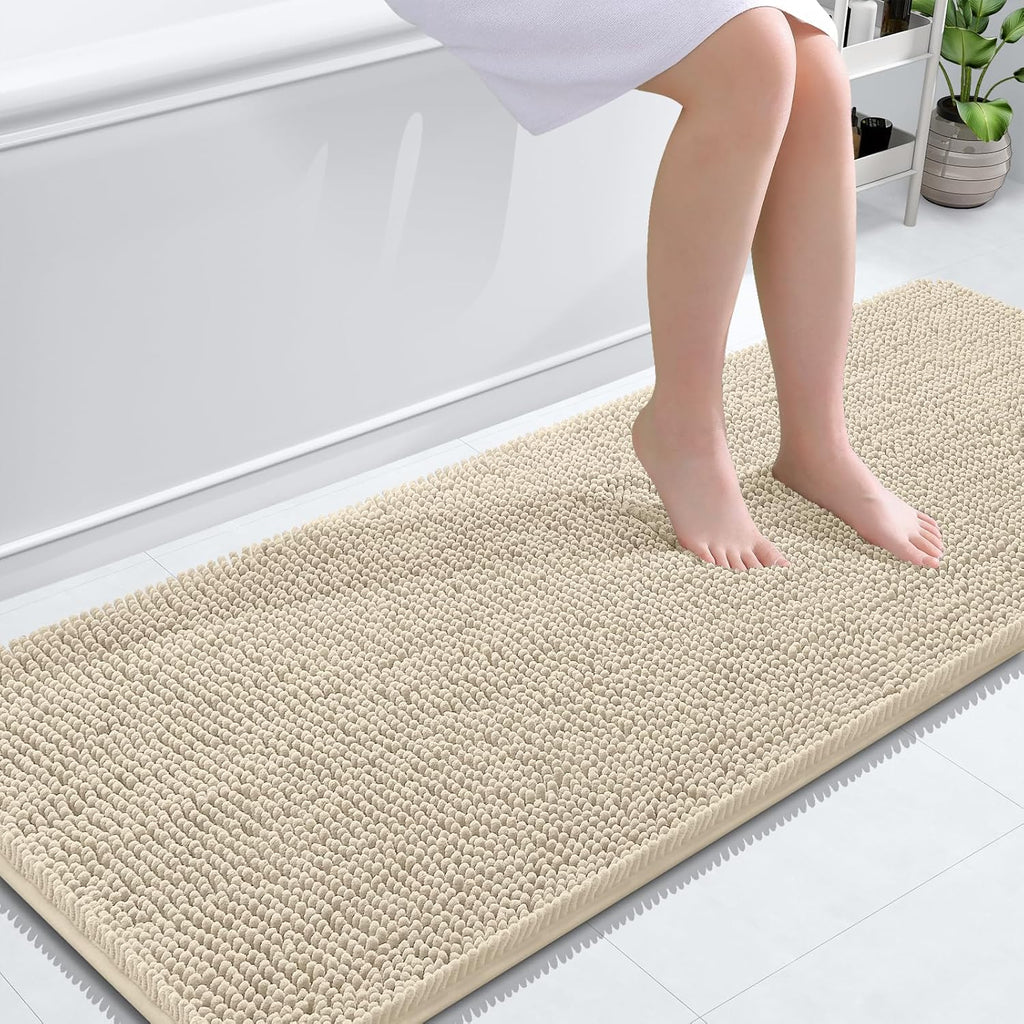 OLANLY Bathroom Runner Rugs - Extra Soft Chenille Bath Mats | 59x24, Quick Dry, Machine Washable, Sand