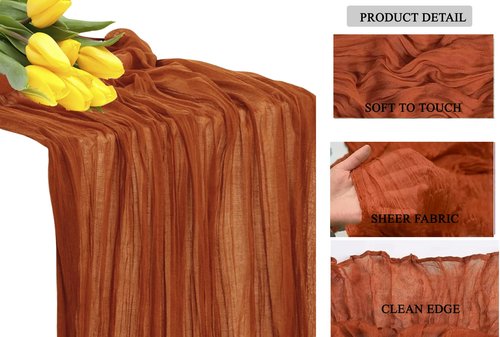 MDS Pack of 12 Cheesecloth Table Runner 35x170 Inch, 14FT Long Gauze Cheese Cloth Table Runner for Wedding Party Birthday Bridal Shower Farmhouse Garden Boho Rustic Table Decoration - Terracotta