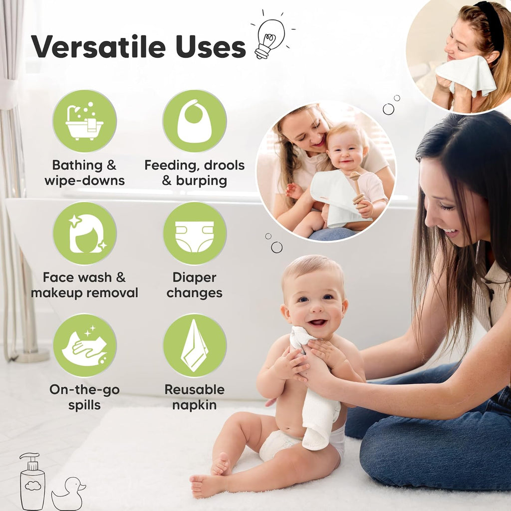 Baby Washcloths 6-Pack | Soft, Absorbent Viscose Bamboo Towels for Newborns & Toddlers, 10x10