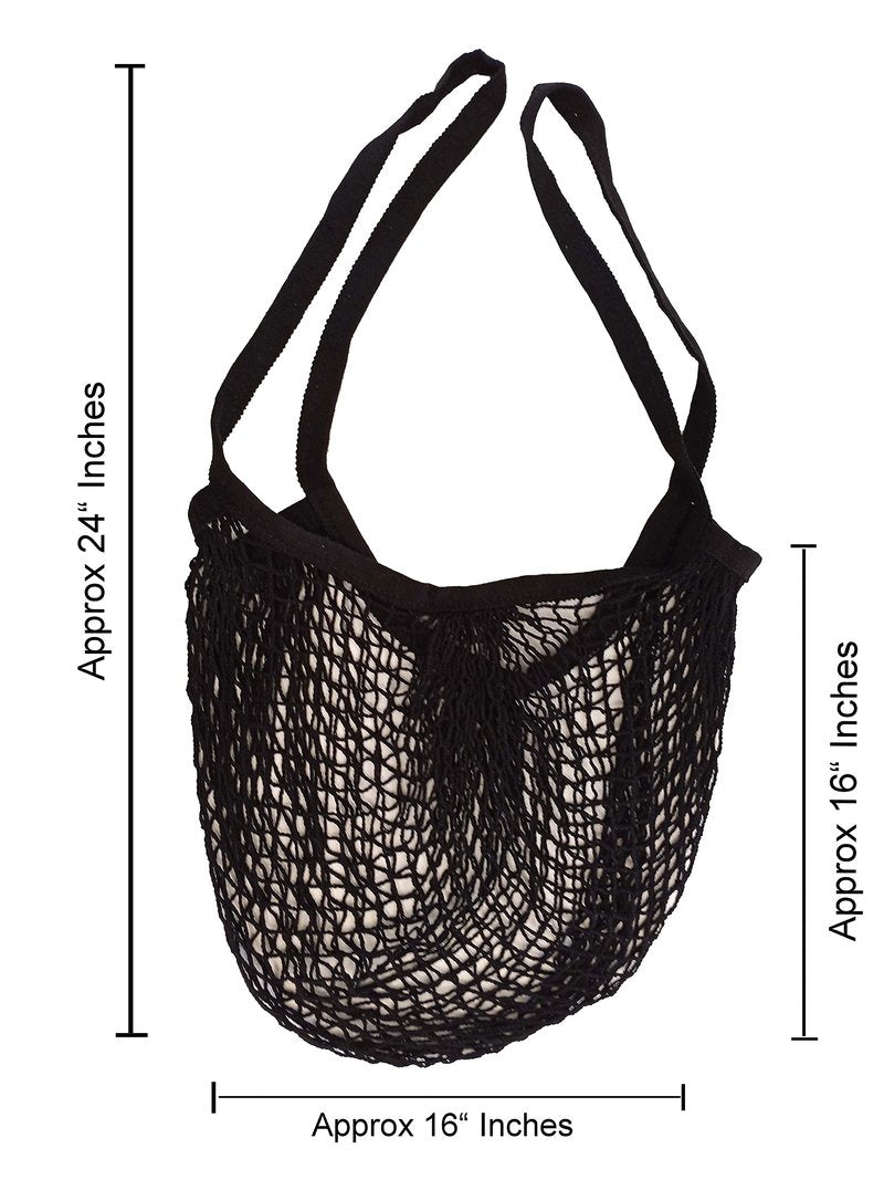 Homeneeds Reusable Long Handle Grocery Bags, Fruit and Vegetable Shoulder Bag, Washable Cotton Mesh String Organizer Shopping Handbags