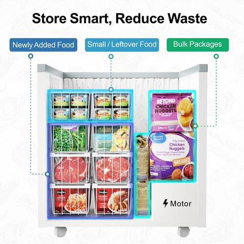 iSPECLE Freezer Organizer Bins, 4 Pack Deep Freezer Baskets for 5 to 7 Cu.Ft, Stackable Wire Chest Freezer Organizer Bins for Small Food, Strong Metal with Handles for Meat and Veggies, White