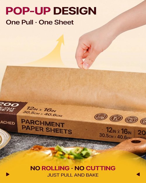 Katbite Parchment Paper Sheets - 200 PCS Precut Unbleached Baking Paper | 12x16 Inches, Non-Stick & Heavy Duty
