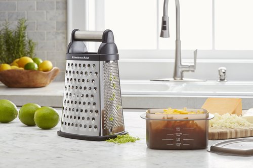 KitchenAid Gourmet 4-Sided Stainless Steel Box Grater with Detachable Storage Container, 10 inches tall, Black and KitchenAid KE199OHOBA Classic Multifunction Can Opener / Bottle Opener, 8.34-Inch, Black