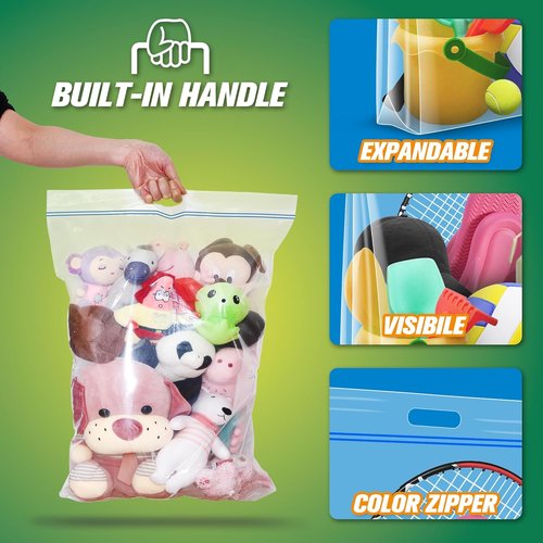 HIBAG Jumbo Storage Bags - 25 Gallon Resealable Clear Bags with Handle | Extra Large XL for Clothes & Travel - Pack of 10