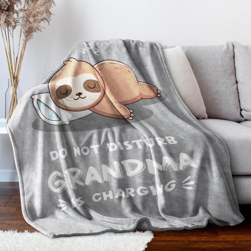 Funny Gifts for Grandma Mothers Day, Grandmas Birthday Gift from Grandkids, Grandma is Charging Sloth Blanket, Grandmas Gifts for Christmas, Soft Sloth Blanket for Grandmother 60" x 50"