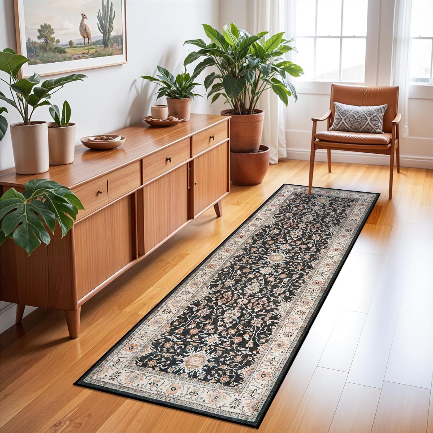 TOPRUUG Washable Runner Rug - Non-Slip, Stain-Resistant, Waterproof Carpet | 2x6 Black for Hallway, Kitchen, Living Room