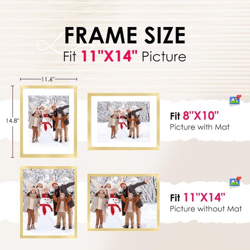FIXSMITH 11x14 Picture Frame Set of 2 - HD Plexiglass for 8x10 or 11x14 Photos | Elegant Gold Collage Wall Decor