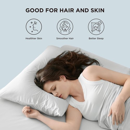 Bedsure Silver Grey Satin Pillowcases - Cooling Queen Size Set of 2 for Luxurious Sleep Comfort