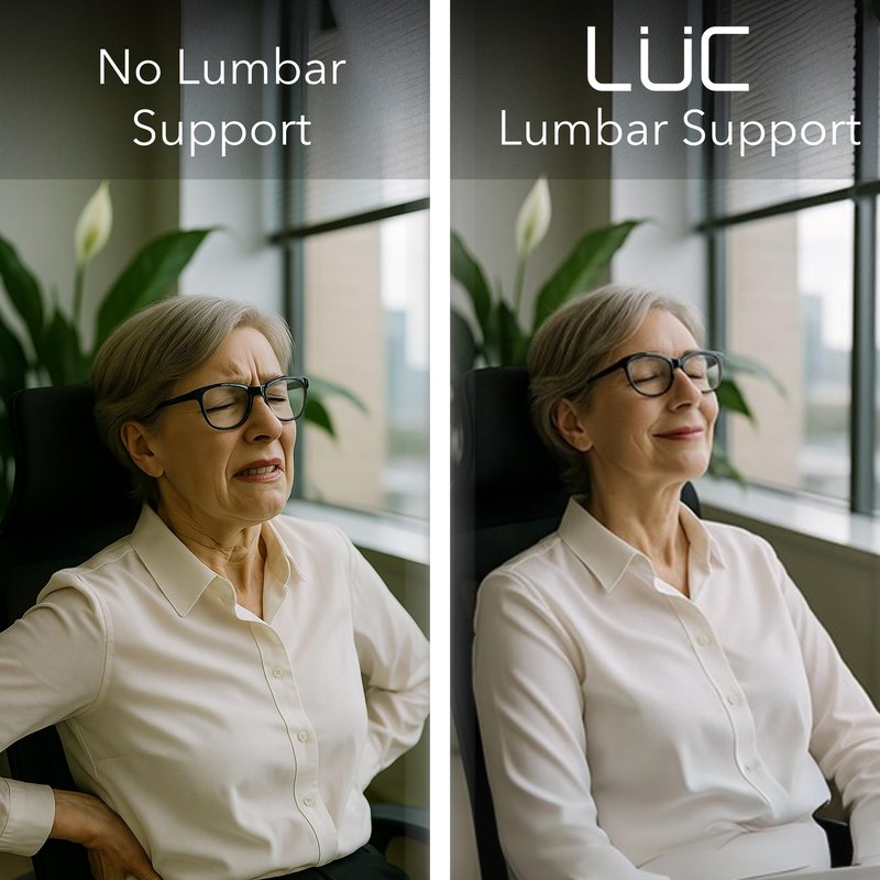 LÜC Lumbar Support Pillow for Office Chair & Car – Ergonomic Memory Foam Back Cushion for Lower Back Pain Relief – Adjustable Strap, Breathable Cover – Improves Posture & All-Day Comfort
