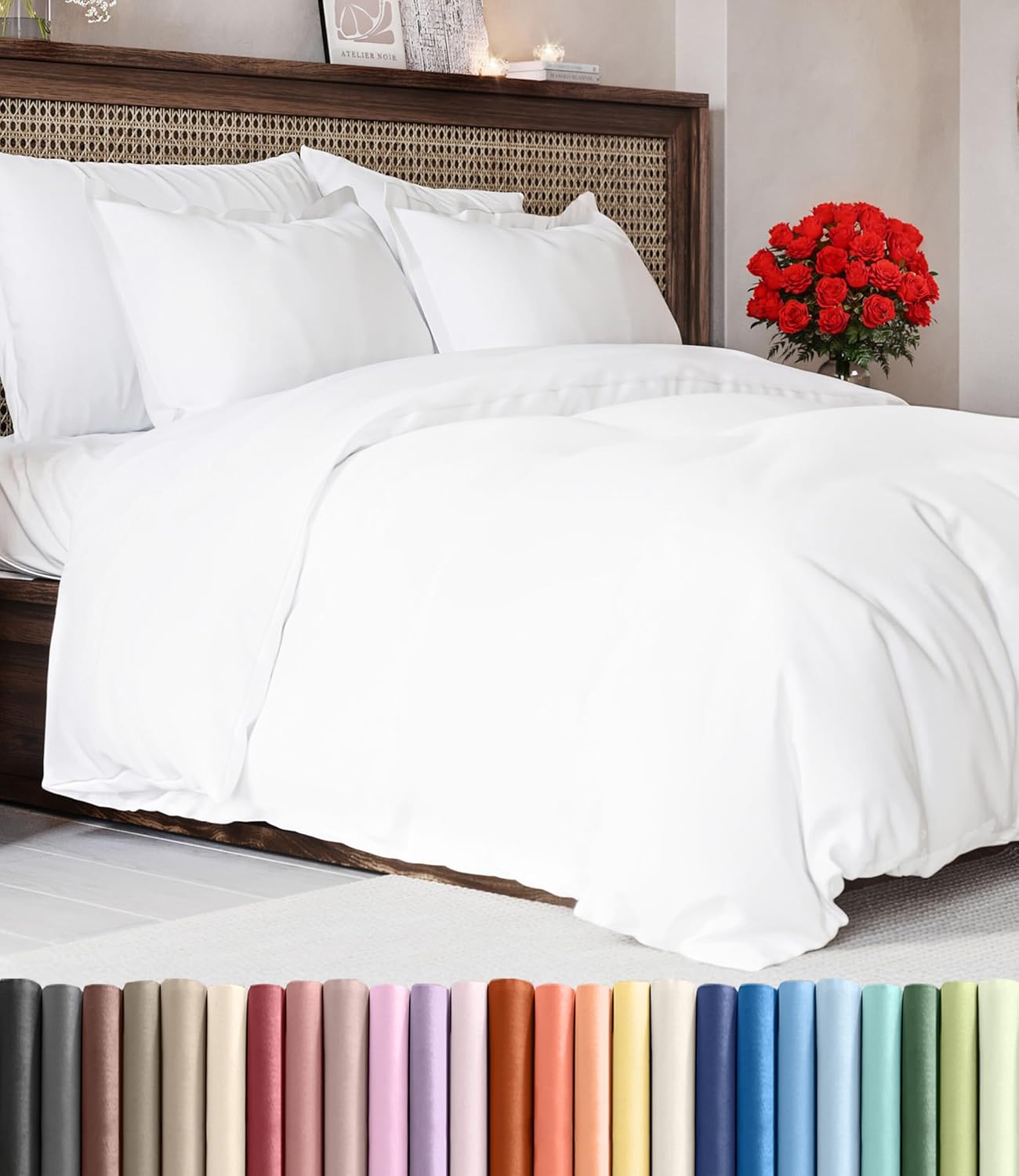 Skiennix King Duvet Cover Set - Extra Soft Hotel Luxury 104" x 90" with 2 Pillow Shams - Easy Care, Fade-Free & Cozy (White)
