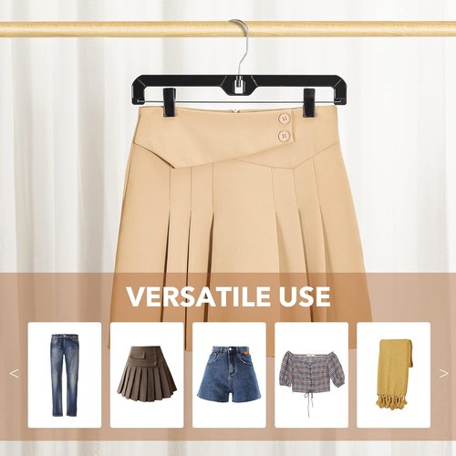 HOUSE DAY Black Pants Hangers - 12 Pack Plastic Clip Hangers for Skirts, Jeans & Shorts | 14-Inch with 360-Degree Swivel Hook
