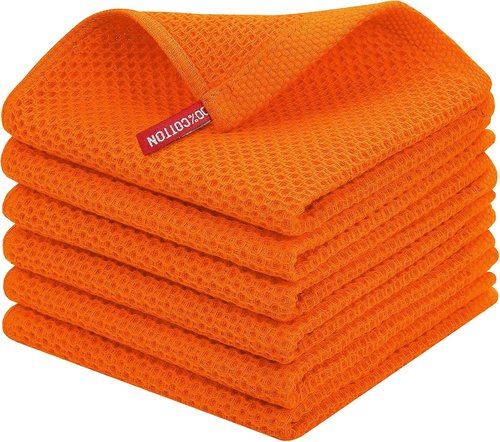 Homaxy Kitchen Dish Cloths - 100% Cotton Waffle Weave, Ultra Soft & Absorbent, 12x12 Inches, 6-Pack, Orange