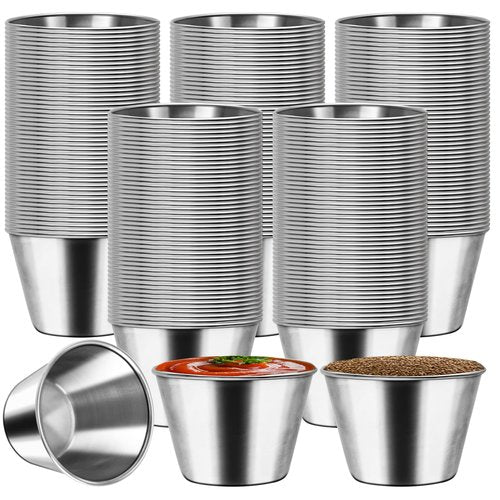 150 Pcs 2.5 oz Food Grade Stainless Steel Sauce Cups, Reusable Metal Condiment Ramekins Small Dipping Bowls for Ketchup, BBQ, Salsa, Butter & Dressings Mini Containers for Restaurants, Kitchen, Party
