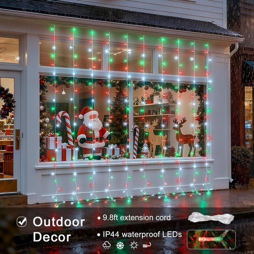 JMEXSUSS 300LED Christmas Curtain Lights - Remote-Controlled Indoor & Outdoor Twinkle Lights | 9.8x9.8ft Red, White & Green Decor