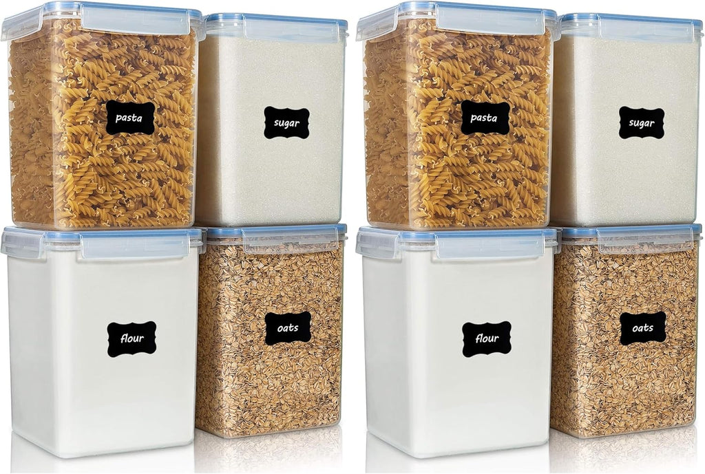 Vtopmart Airtight Food Storage Containers - 5.2L BPA-Free Plastic Canisters for Flour & Sugar | Blue, 4-Pack with Lids & Labels
