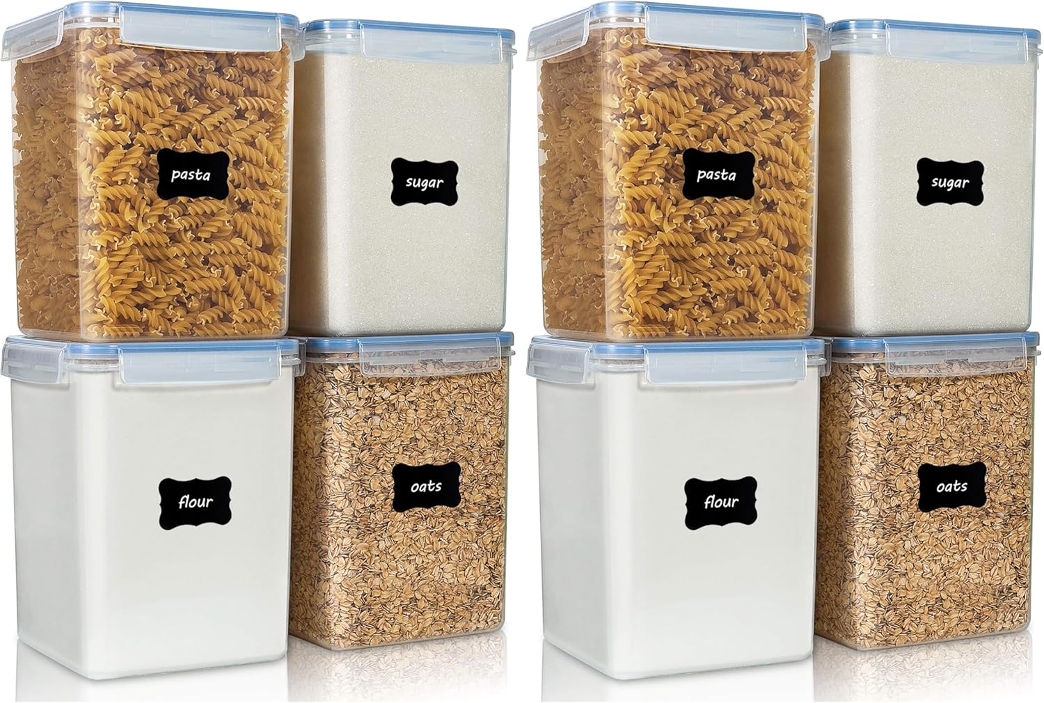 Vtopmart Airtight Food Storage Containers - 5.2L BPA-Free Plastic Canisters for Flour & Sugar | Blue, 4-Pack with Lids & Labels