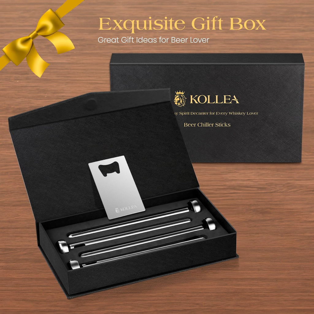Kollea 4-Pack Beer Chiller Stick for Bottles, Wine Chiller, 3-in-1 Stainless Steel Wine Bottle Cooler Stick, Unique Father’s Day Beer Gifts for Men, Birthday, Melts Slowly to Retain Drinks Full Flavor