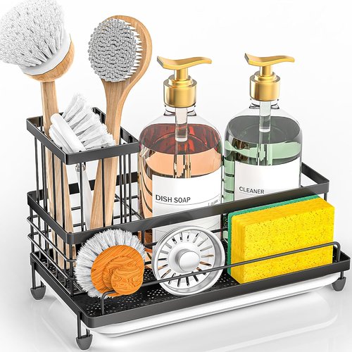 Cisily Kitchen Sink Caddy Organizer - Rustproof Non-Slip Sponge & Dish Brush Holder | Large Capacity Essentials