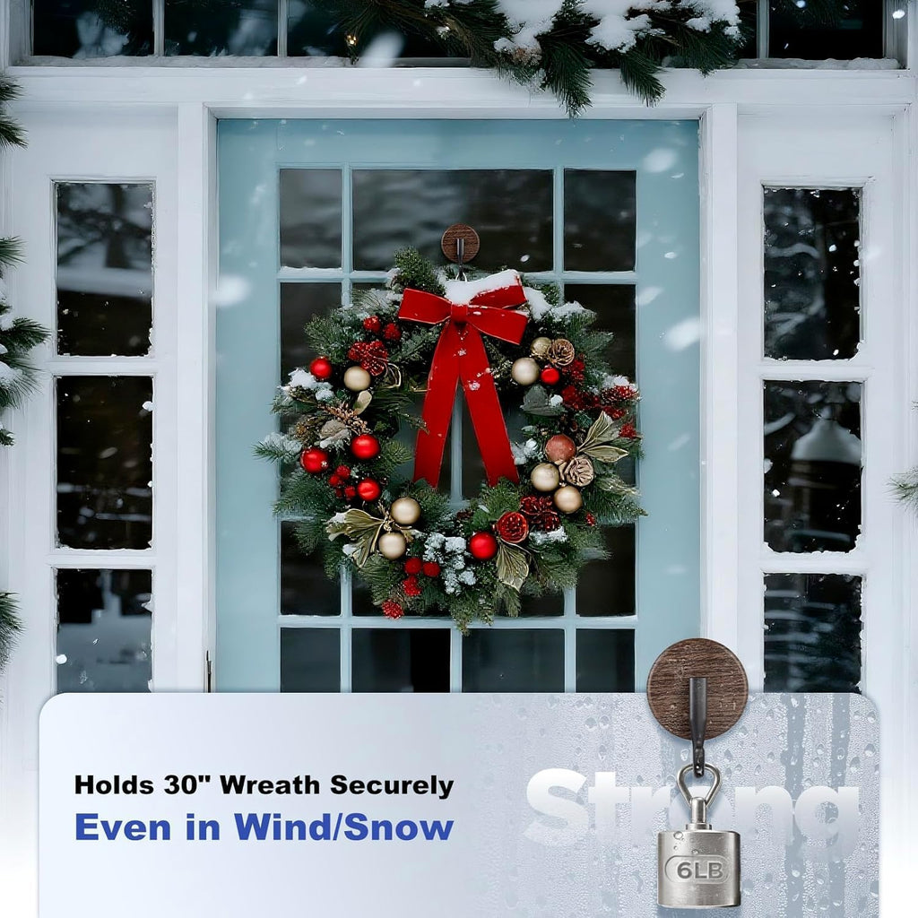 OUTXE Wreath Hanger - Upgraded Suction Cup Hook for Front Door & Glass Window | 4-Pack (Walnut)