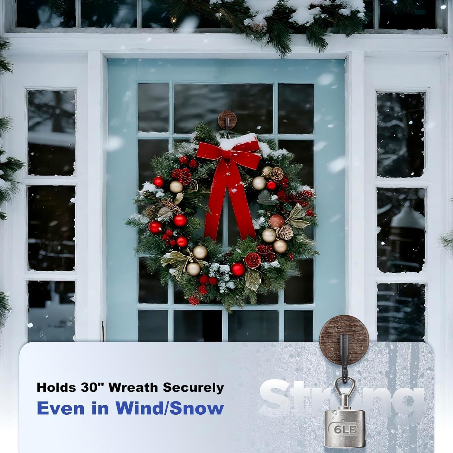 OUTXE Wreath Hanger - Upgraded Suction Cup Hook for Front Door & Glass Window | 4-Pack (Walnut)