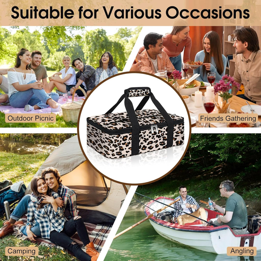 Skiennix Insulated Casserole Carrier - Portable Hot & Cold Food Tote Bag | Fits 9" x 13" Dish - Leopard Print