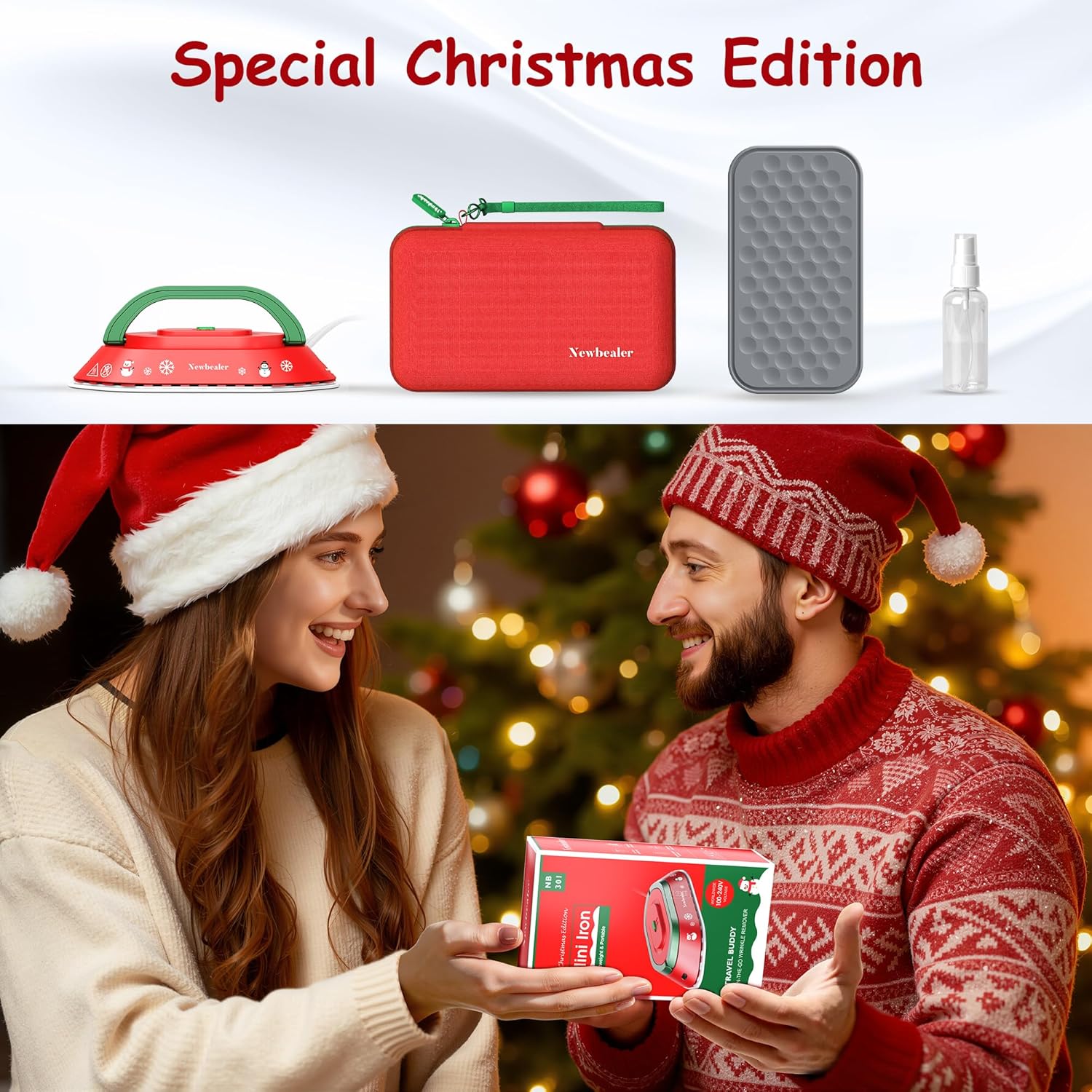 Newbealer Travel Iron - Mini Dry Iron for Clothes | Global Voltage 100-240V, 302℉, Lightweight 0.8lb, Classic Red