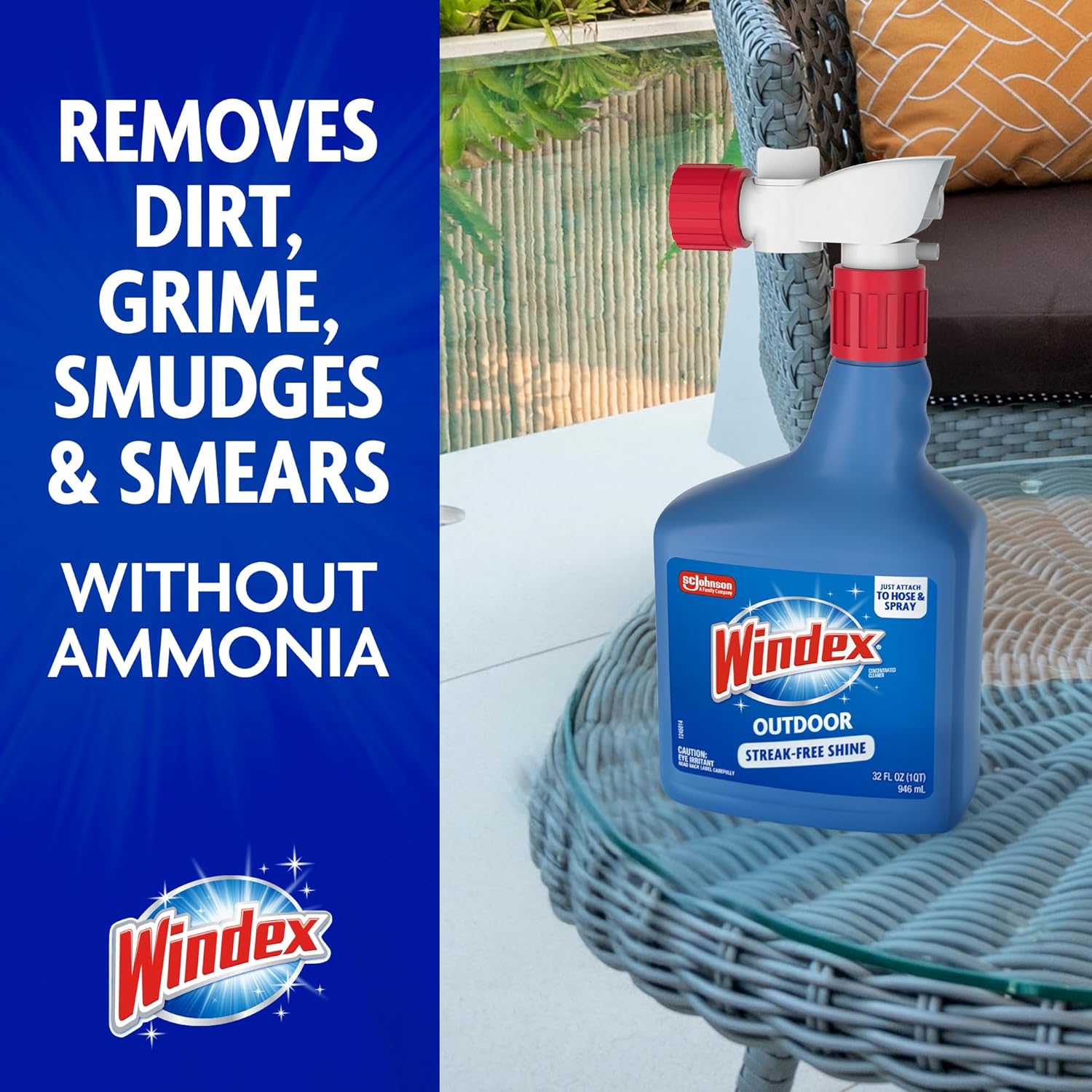 Windex Outdoor Window & Glass Cleaner - Ammonia-Free Concentrated Formula | 32 Fl Oz (Pack of 2)